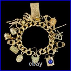 Vintage Curb Charm Bracelet With Heart Padlock And 18 Charms Vintage Curb Charm Bracelet With Heart Padlock And 18 Charms