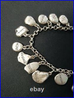 Vintage DV Sterling Silver Charm Bracelet 925 Inspirational Messages