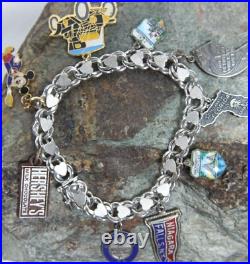 Vintage Double Chain Heart Link Charm Bracelet Sterling Silver US States Travel Vintage Double Chain Heart Link Charm Bracelet Sterling Silver US States Travel
