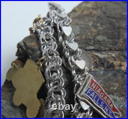 Vintage Double Chain Heart Link Charm Bracelet Sterling Silver US States Travel Vintage Double Chain Heart Link Charm Bracelet Sterling Silver US States Travel