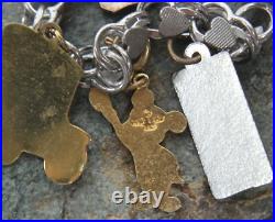 Vintage Double Chain Heart Link Charm Bracelet Sterling Silver US States Travel Vintage Double Chain Heart Link Charm Bracelet Sterling Silver US States Travel