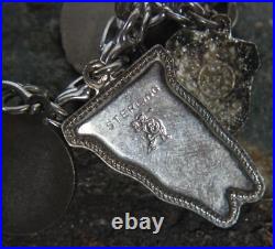 Vintage Double Chain Heart Link Charm Bracelet Sterling Silver US States Travel Vintage Double Chain Heart Link Charm Bracelet Sterling Silver US States Travel