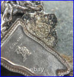 Vintage Double Chain Heart Link Charm Bracelet Sterling Silver US States Travel Vintage Double Chain Heart Link Charm Bracelet Sterling Silver US States Travel