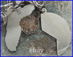 Vintage Double Chain Heart Link Charm Bracelet Sterling Silver US States Travel Vintage Double Chain Heart Link Charm Bracelet Sterling Silver US States Travel