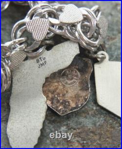 Vintage Double Chain Heart Link Charm Bracelet Sterling Silver US States Travel Vintage Double Chain Heart Link Charm Bracelet Sterling Silver US States Travel