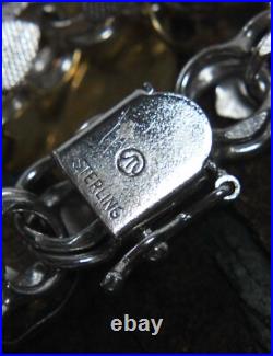 Vintage Double Chain Heart Link Charm Bracelet Sterling Silver US States Travel Vintage Double Chain Heart Link Charm Bracelet Sterling Silver US States Travel