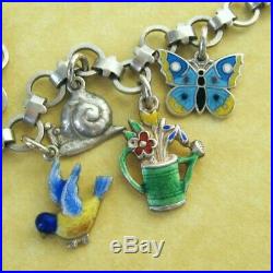 Vintage Enamel Silver Spring Summer Gardening Theme Charm Bracelet