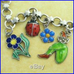 Vintage Enamel Silver Spring Summer Gardening Theme Charm Bracelet