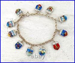 Vintage Enameled Caribbean Islands Silver Plated Travel Charm Bracelet Colorful