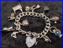 Vintage English Sterling 925 Silver Charm Bracelet with Charms