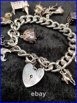 Vintage English Sterling 925 Silver Charm Bracelet with Charms