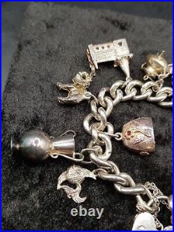 Vintage English Sterling 925 Silver Charm Bracelet with Charms