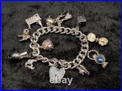 Vintage English Sterling 925 Silver Charm Bracelet with Charms