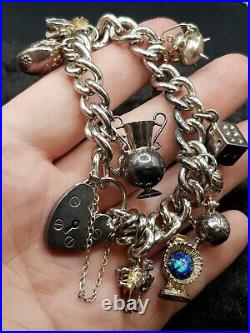 Vintage English Sterling 925 Silver Charm Bracelet with Charms