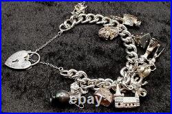 Vintage English Sterling 925 Silver Charm Bracelet with Charms