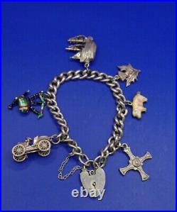 Vintage English Sterling Silver Charm Bracelet with Charms Inc Enamel Pig