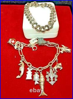 Vintage Estate 2 Sterling Silver Charm Bracelet Loaded! Charms 3-d 47 Grams