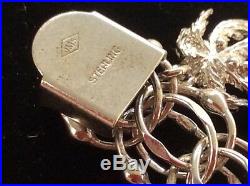 Vintage Estate Loaded Sterling Silver Charm Bracelet 21 Charms 61.2g Double Loop