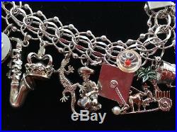 Vintage Estate Loaded Sterling Silver Charm Bracelet 21 Charms 61.2g Double Loop