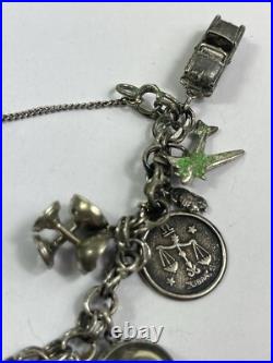 Vintage Estate Multi Charm Sterling Silver Bracelet & Charms