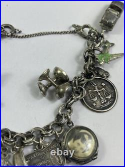 Vintage Estate Multi Charm Sterling Silver Bracelet & Charms