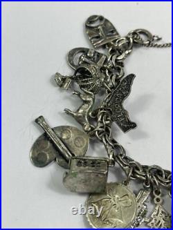 Vintage Estate Multi Charm Sterling Silver Bracelet & Charms