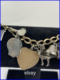 Vintage Estate Multi Charm Sterling Silver Bracelet & Charms