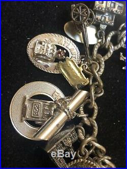Vintage Estate Sterling Silver Charm Bracelet 1960 -1970 3-d Loads Of 22 Charms
