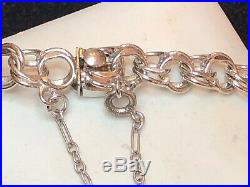 Vintage Estate Sterling Silver Charm Bracelet Double Chain 7 Inches