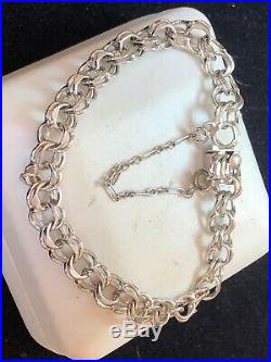 Vintage Estate Sterling Silver Charm Bracelet Double Chain 7 Inches