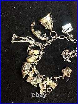 Vintage Estate Sterling Silver Charm Bracelet Loaded 13 Charms 3-d 32.8 Grams