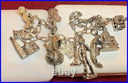 Vintage Estate Sterling Silver Charm Bracelet Loaded 13 Charms 3-d 32.8 Grams