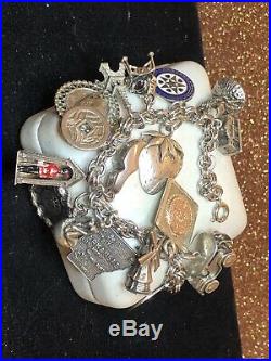 Vintage Estate Sterling Silver Charm Bracelet & Loaded 17 Charms 3-d 10k Gold