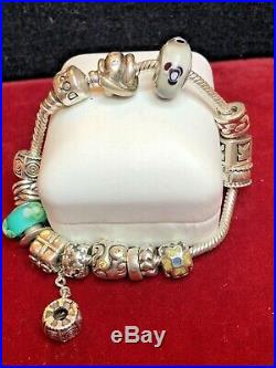 Vintage Estate Sterling Silver Signed Pandora Bracelet & 13 Charms 60 Grs