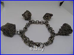 Vintage Etruscan 800 Silver Fob Charm Bracelet Cabochon Stones 65.8 grams