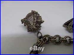 Vintage Etruscan 800 Silver Fob Charm Bracelet Cabochon Stones 65.8 grams