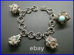 Vintage Etruscan 800 Silver Italian Art Glass Ornate Fob Charm Bracelet Size 8