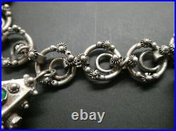 Vintage Etruscan 800 Silver Italian Art Glass Ornate Fob Charm Bracelet Size 8