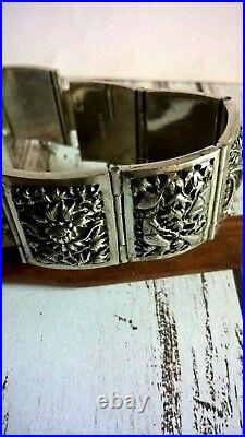 Vintage Fine Chinese Sterling Silver Articulated Bracelet with Charms