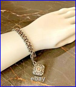 Vintage French Sterling Silver & Rose Gold Link Bracelet With Puffy Star Charm