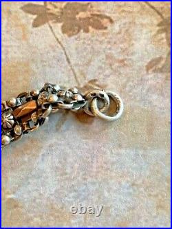 Vintage French Sterling Silver & Rose Gold Link Bracelet With Puffy Star Charm