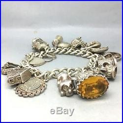 Vintage Fully Loaded 925 Solid Sterling Silver 17 Charms Bracelet 1656