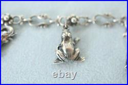 Vintage Georg Jensen Flowers Sterling Silver Frog Turtle Elephant Charm Bracelet