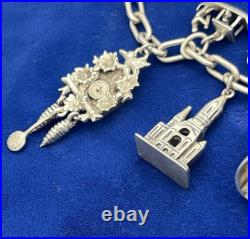 Vintage German 835 Sterling Silver Charm Bracelet 12 Charms 7 3/8 in Length Vintage German 835 Sterling Silver Charm Bracelet 12 Charms 7 3/8 in Length