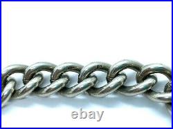 Vintage Hallmarked Chunky Sterling Silver Curb Link Charm Chain Bracelet 59 gram