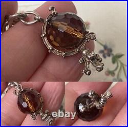 Vintage Hallmarked Sterling Silver Charm Bracelet Heart Lock & Crystal Charms