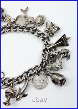 Vintage Hallmarked Sterling Silver Charm Bracelet with Charms Some Silver