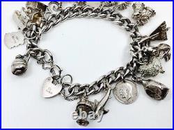 Vintage Hallmarked Sterling Silver Charm Bracelet with White Metal Charms