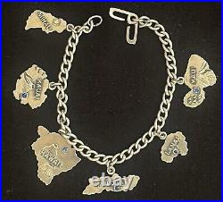 Vintage Hawaii Sterling Silver Hawaiian Islands Charm Bracelet Sapphire Stones