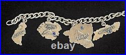 Vintage Hawaii Sterling Silver Hawaiian Islands Charm Bracelet Sapphire Stones